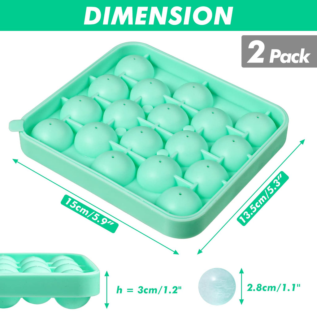 Webake 2 Pack Sphere Ice Cube Trays - 1.1" Small Round 36pcs Ice Ball Maker, Flexible Silicone Molds for Cocktails, Whiskey, Tea & Coffee - Easy Release & BPA Free (Green)