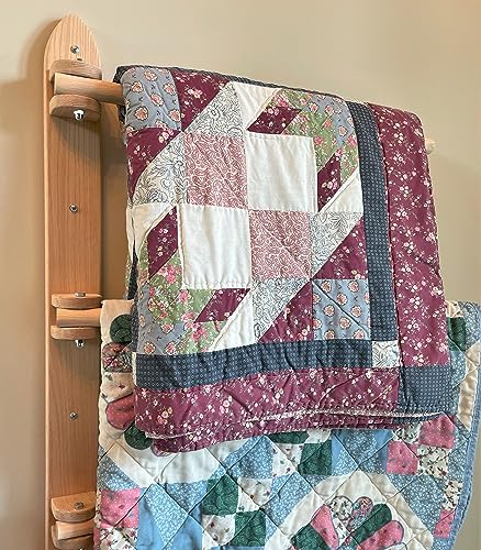 Natural Oak Wall Quilt Rack with 4 Movable Swing Arms - 52-Inch Display