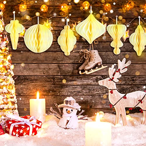 Nezyo 12 Pcs Christmas Hanging Honeycomb Balls 3D Paper Christmas Tree Ornaments Decorative Lantern Honeycomb Decorations for Holiday Winter Xmas Party Wonderland (White)
