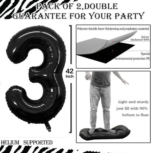 GOER Black Foil Number 3 Balloons - Giant 3rd Birthday Party Decorations (3 Pcs, 42 Inch, 32 Inch, 16 Inch)