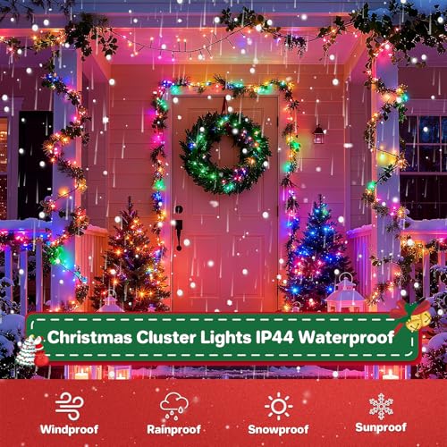 FairyGlim Christmas Cluster Lights 52ft 800LED Multicolor Plug-In Indoor/Outdoor