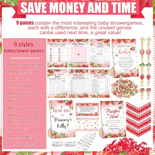 Sherr 476 Pcs Strawberry Baby Shower Games Set - Activities & Party Supplies, Red/Strawberry