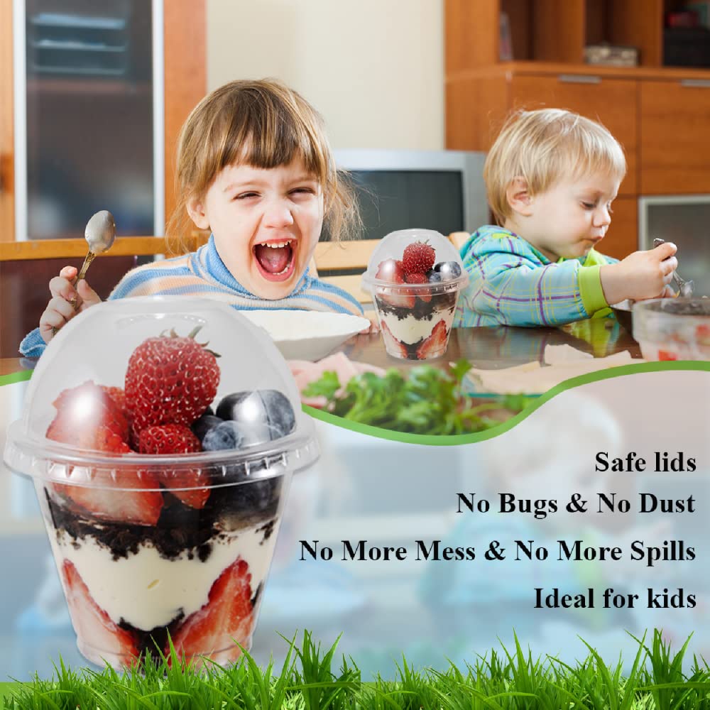 50 Sets 9 oz Clear Plastic Parfait Cups with INSERT & DOME Lids(NO HOLE) - Disposable Dessert Cups with Lids for Kids, Dips Snacks and Veggies, Fruit Yogurt Smoothie Iced Cold Drinks, No Leaking