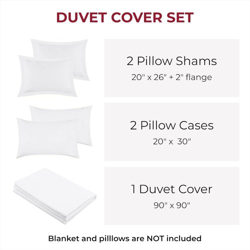Mellanni Duvet Cover Set - 5 PC Luxury Bedding Collection - Extra Soft & Cooling Microfiber | Queen, White