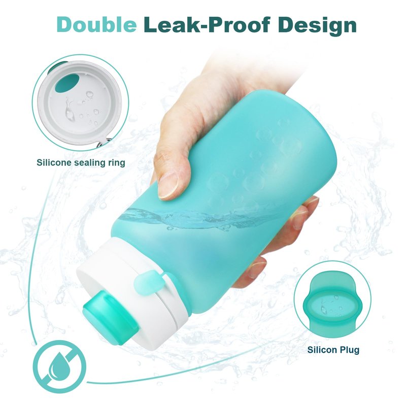 PLTCAT 2 Pack Collapsible Water Bottle, 19oz Foldable Bottle BPA Free Reusable Lightweight Leak-Proof Travel Silicone Water Bottle for Travel, Gym, Hiking, Office, Camping（Green and Blue）