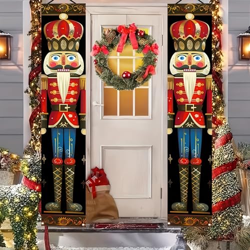 Nutcracker Soldier Christmas Porch Banner Set - Front Door Hanging Decor