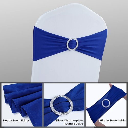 Babenest Spandex Chair Sashes - 50PCS Premium Stretch Covers with Buckle Slider | Universal Elastic Ties for Weddings & Events (Royal Blue)