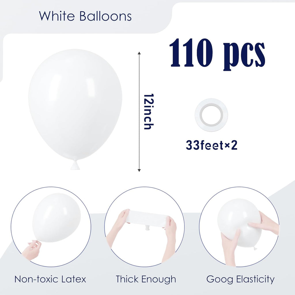 Voircoloria 12-Inch Matte White Balloons - 110pcs for Weddings, Birthdays, and Celebrations
