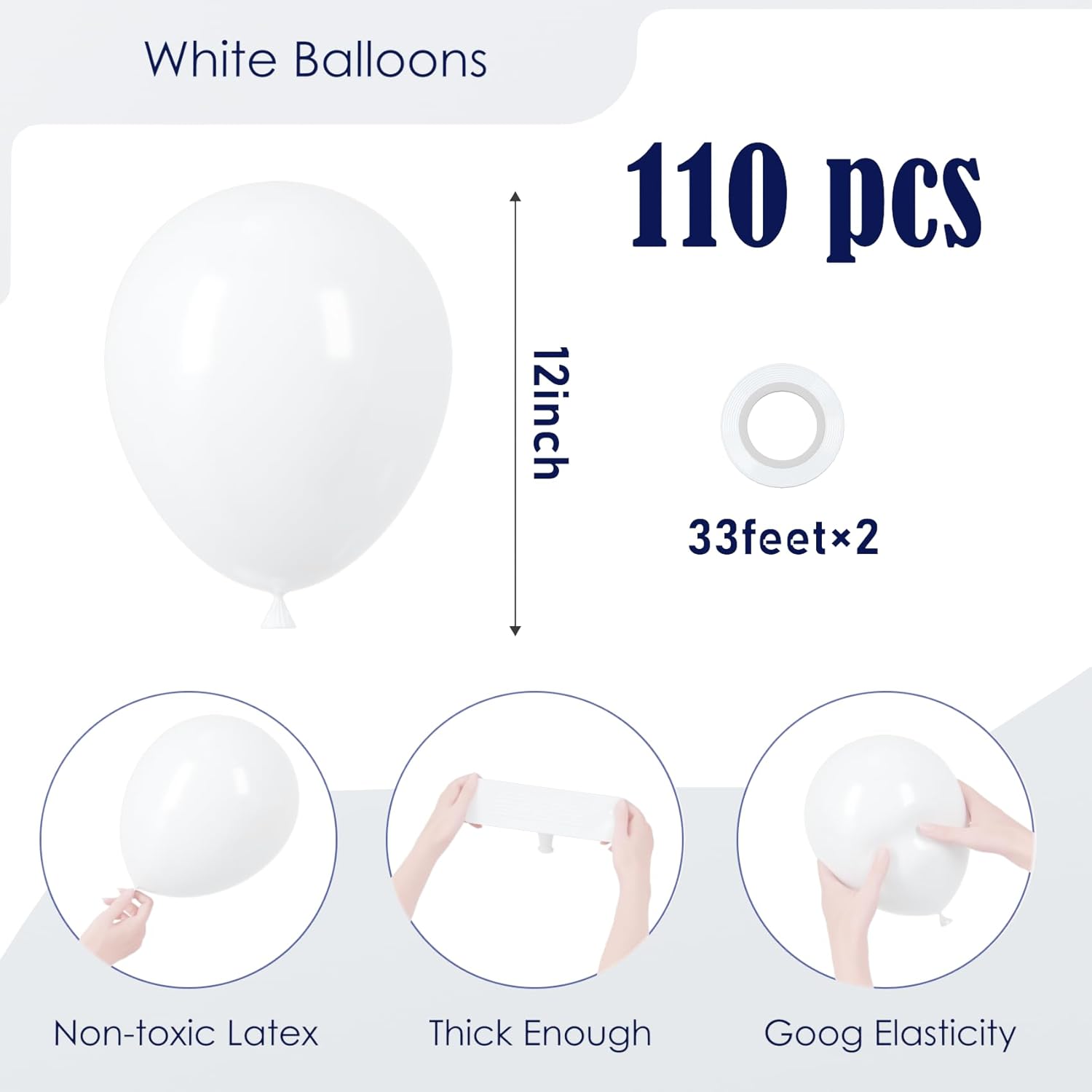 Voircoloria 12-Inch Matte White Balloons - 110pcs for Weddings, Birthdays, and Celebrations