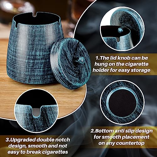 Windproof Outdoor Ashtray with Lid - Smokeless Metal Ash Tray for Patio