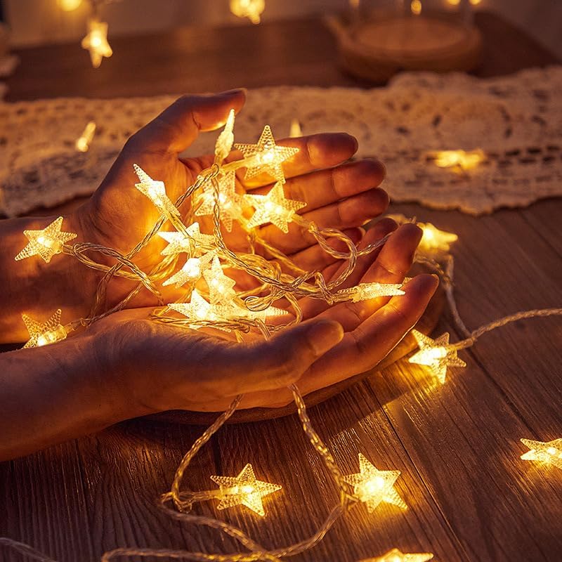 WFGGEH Star String Lights - 10ft 20 LED Warm White Fairy Lights for Birthday, Wedding & Home Decor