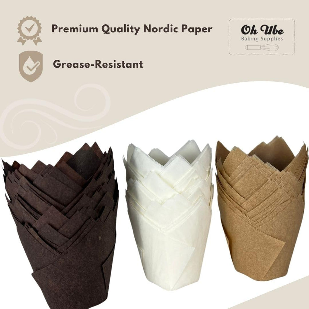 Nordic 150-Pack Brown Tulip Muffin Liners - Odorless, Non-Toxic, Grease-Resistant Cupcake Wrappers for All Occasions | Perfect for Weddings, Birthdays, Showers