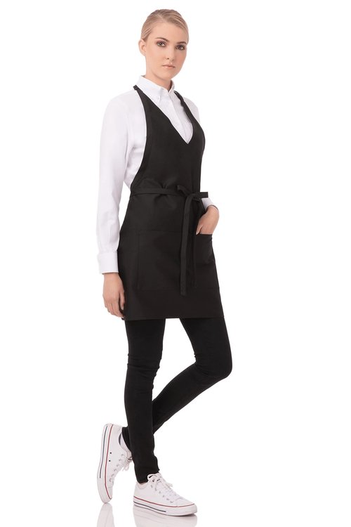 Chef Works Unisex V-Neck Tuxedo Apron, Black, One Size