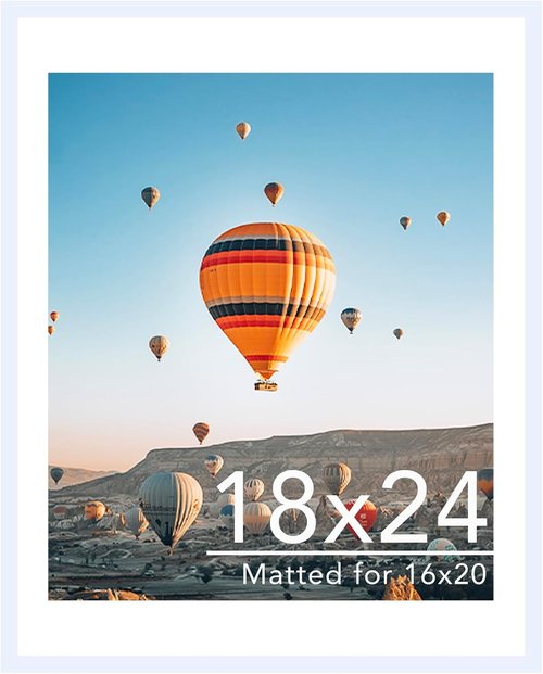 JCJMY 18x24 Picture Frame - Versatile Display for 16x20 Photos with Mat or 18x24 Without Mat | White