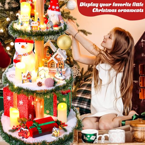 4-Tier Wooden Christmas Tree Display Shelf with Lights & Garland (4 ft)