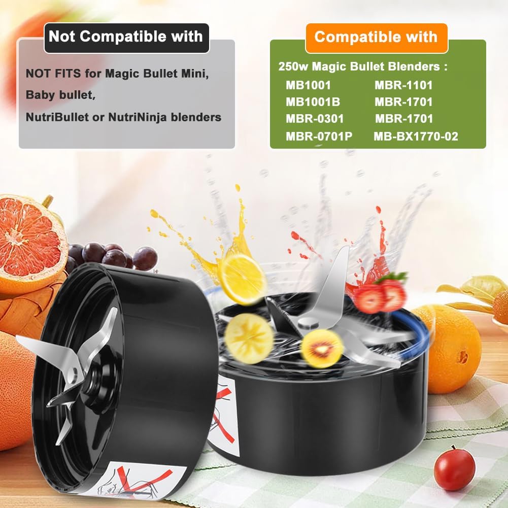 QT 2X Cross Blades - Compatible Replacement for Magic Bullet 250W MB1001 Series - Includes Gaskets