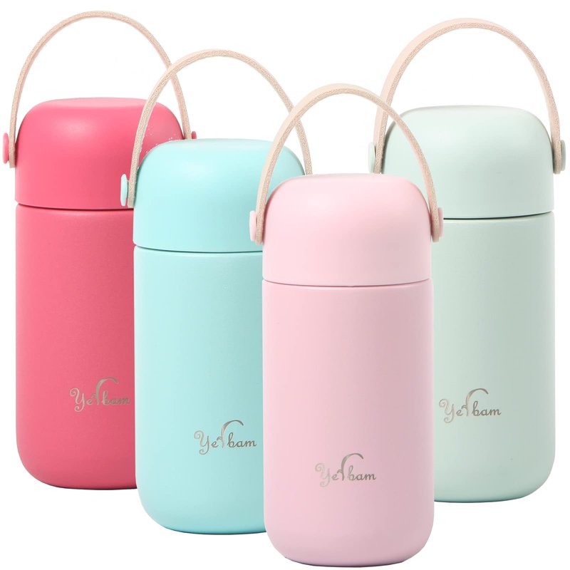Yerbam 5.5oz Mini Tumbler Stainless Steel Vacuum Insulated Water Bottle Double Wall Thermos Flask Small Size BPA Free Leakproof (Blue-bubble gum Combo)