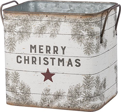 Primitives by Kathy Set of 2 Farmhouse Tin Buckets with Christmas Designs