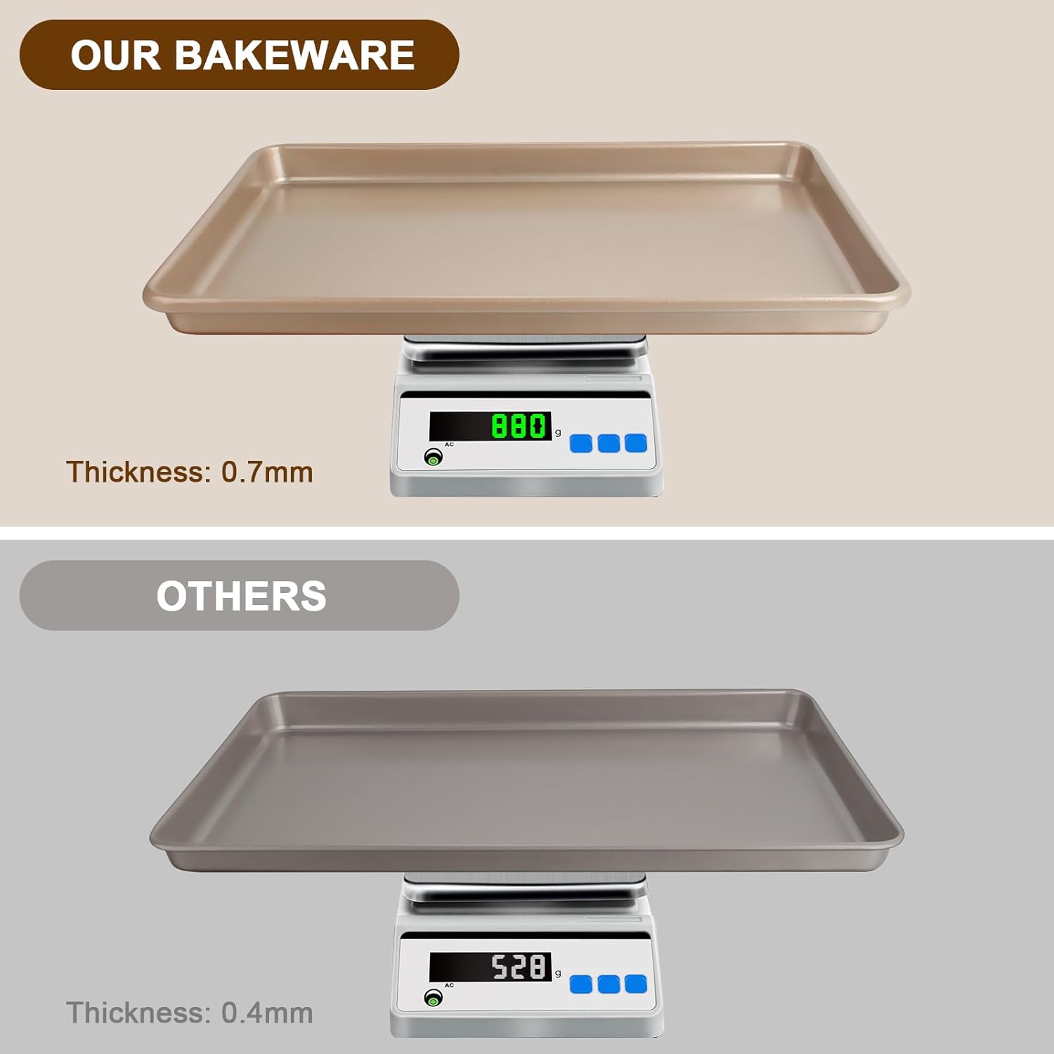 Skiennix Baking Sheet Pan Set - Nonstick Commercial Cookie Sheets | Heavy Duty Easy Clean, Champagne Gold