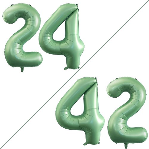 GOER Jumbo 42-Inch Number 24 Balloons - Sage Green Foil Helium Balloons for 24th Birthday Party Decorations