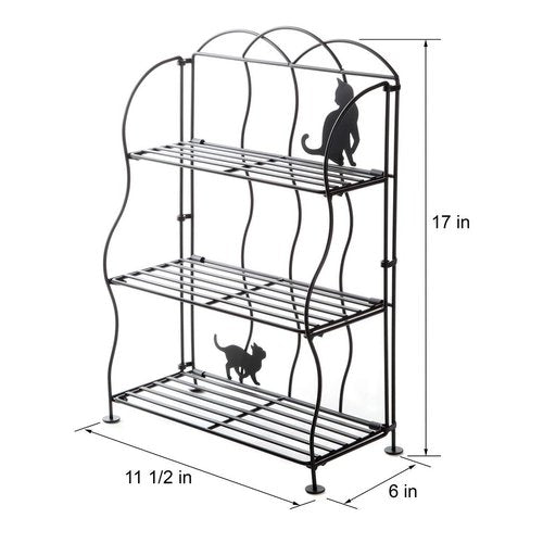 Lily's Home Cat Lovers Black Metal Countertop Wire Shelf Rack, Great for Household Items, Kitchen Organizer, Bathroom Storage and More. Foldable. 3-Tier