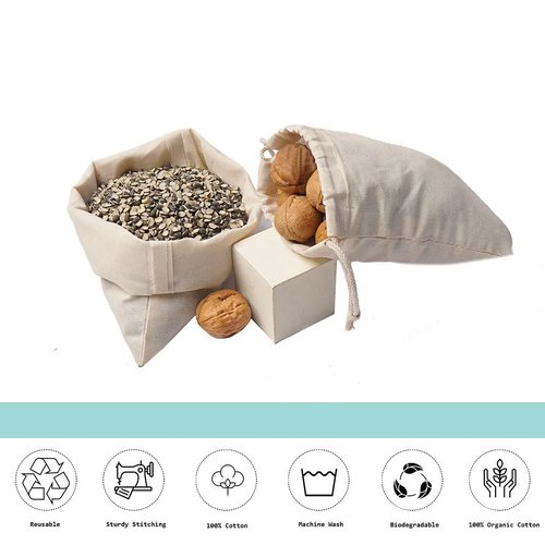 BigLotBags 100Pcs 5 x 8 Inches Premium Cotton Muslin Double Drawstring Bags, Reusable Bag Natural Cotton Bags with Drawstring Produce Bags Bulk Gift Bag Jewelry Pouch for Party Wedding Home Storage