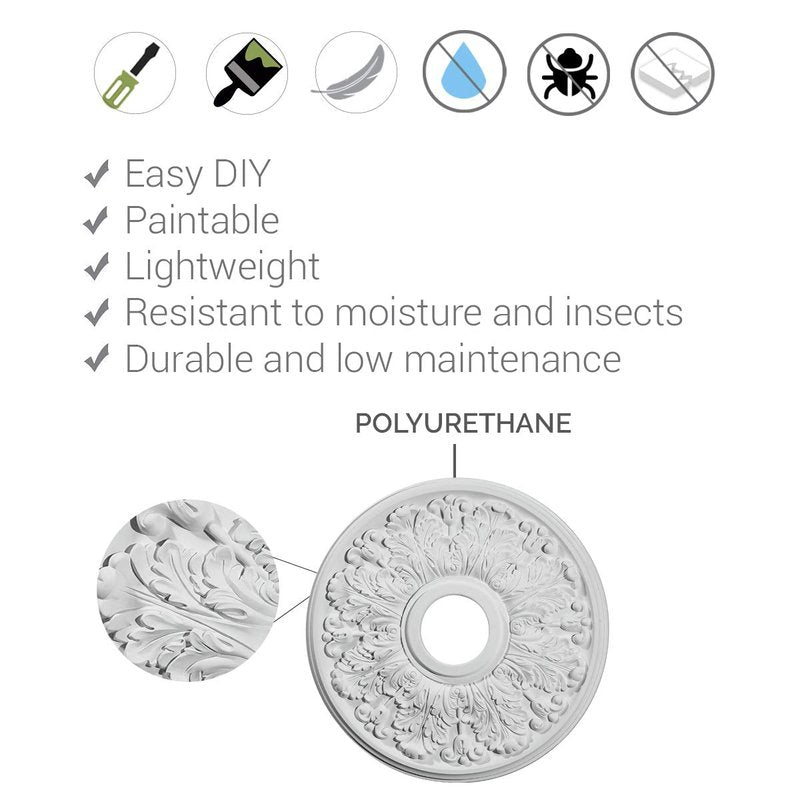 Ekena Millwork CM20BO2-01500 20"OD x 1 1/2"ID x 1 3/4"P Bonetti Ceiling Medallion, Fits Canopies up to 5-1/8", 2 Piece