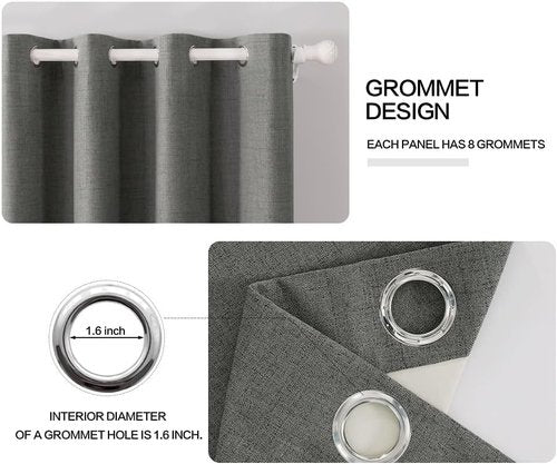 MIULEE Blackout Linen Texture Curtains - Dark Grey 52x108 Inch, Room Darkening Grommet Design | Classic Faux Linen for All Seasons