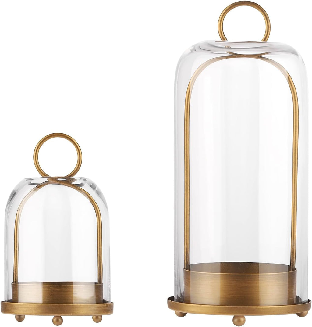Skiennix Versatile Metal Candle Holder - Handmade Glass Dome for Pillar Candles & Plants | 5" & 4" Sizes in Brass