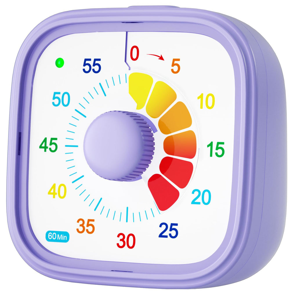 Visual Timer for Kids & Adults – 60-Minute Countdown Timer with Colorful Dial – Time Management Tool for Classroom, Homework, Cooking, and Productivity with Silent Operation