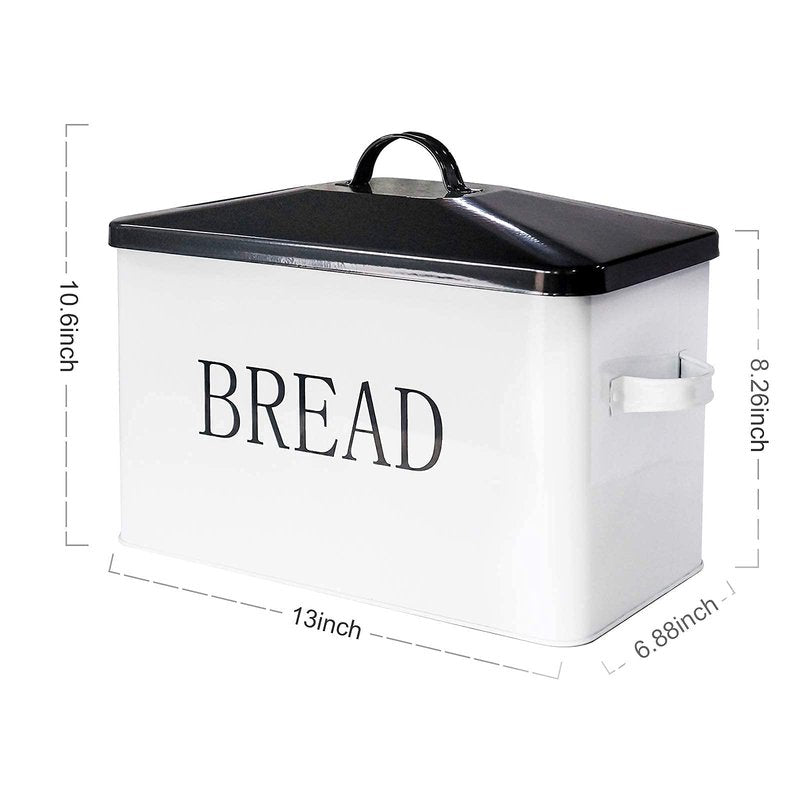 SOTECH Metal Bread Box with Lid for Kitchen Countertop Large Bread Bin kitchen Bread Food Snacks Storage Container Farmhouse BreadBox Grey Lid White Body with Side Handles