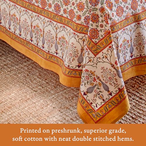 Lightweight Orange Cotton Bedspread - Hand Block Printed Floral Comforter 90x90 inches