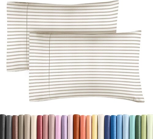 King Standard Pillow Cases by [Brand Name] - Ultra-Soft Hotel Quality - Fade-Free & Wrinkle Resistant - Beige Stripes | Set of 2