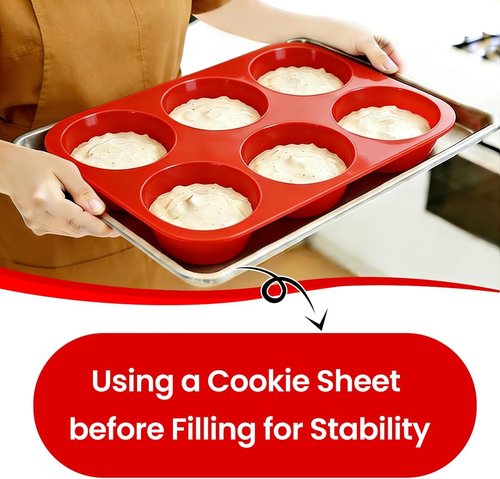 CAKETIME Jumbo Silicone Muffin Pan - Non-Stick 6 Cup Design | BPA Free for Baking Giant Muffins & Cupcakes