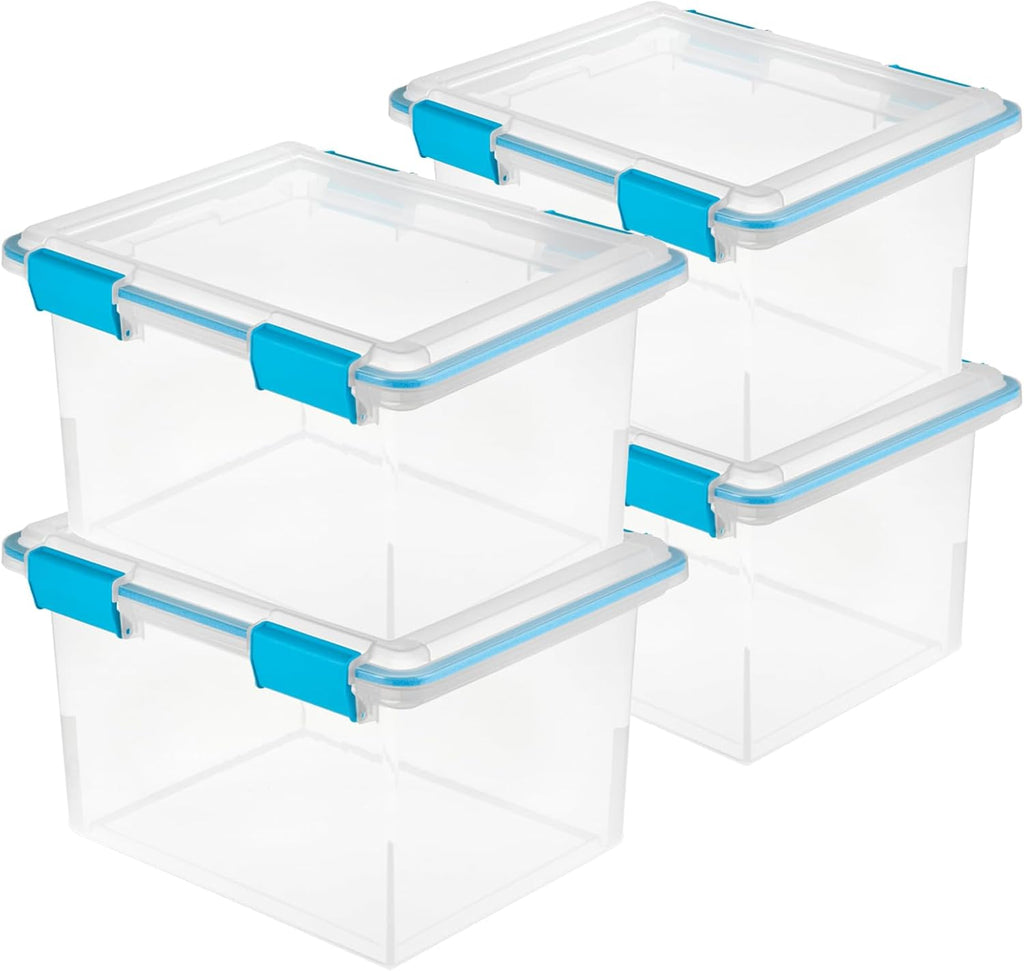Sterilite 4-Pack Gasket Box | Weather-Resistant 32 Quart Storage Bins with Latching Lids - Heavy-Duty Organizers for Home and Office