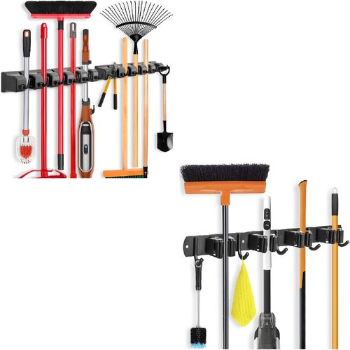 IMILLET Broom Holder - Durable Plastic & Stainless Steel Design | 2-Pack & 1-Pack Options in Black