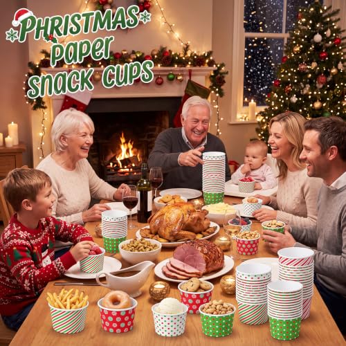 Chengu 60 Pcs 9 oz Christmas Snack Cups Red & Green - 6 Designs