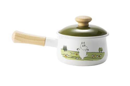 Fuji Horo MTG-15M Single Handled Pot Milk Pan, Induction Compatible, Enamel, 5.9 inches (15 cm), Moomin, Olive