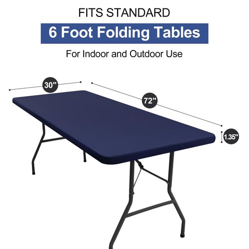 homing 2 Pack Rectangle Table Cloth, Elastic Fitted Fabric Tablecloth Fits for 6 Foot Folding Tables, Washable Table Cover for Picnic, Camping, Indoor & Outdoor (Navy Blue, 30" x 72")