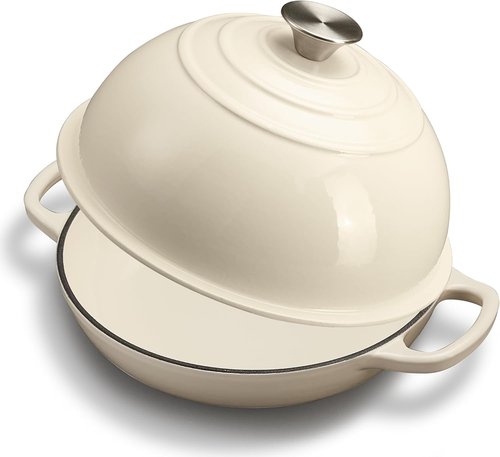 Cast Iron Dutch Oven by [Brand Name] - 6Qt Sourdough Bread Baking Pan with Lid | Enameled, Oven Safe to 482℉, White