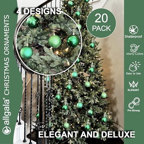 Allgala Green 20 Pack 3 Inch Christmas Ornament Balls Shatterproof Holiday Decor