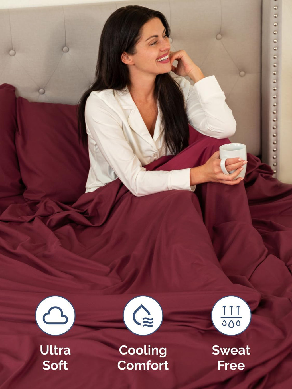 Skiennix Extra Deep Twin XL Sheet Set | 4-Piece Breathable Cooling Bedding - Soft & Wrinkle-Free - Burgundy