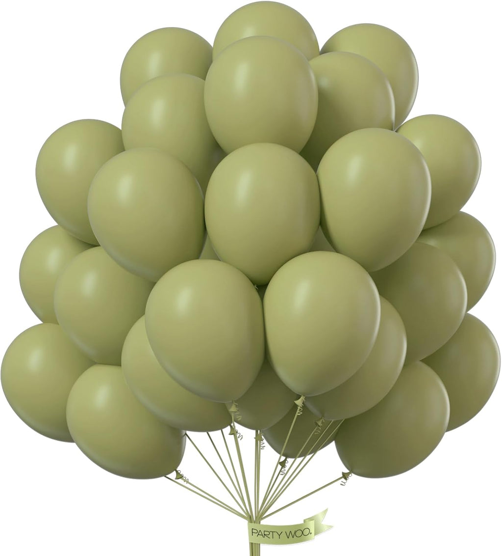 PartyWoo Sage Green Balloons - 101pcs 12 Inch Olive Boho Latex Helium Balloons for Events
