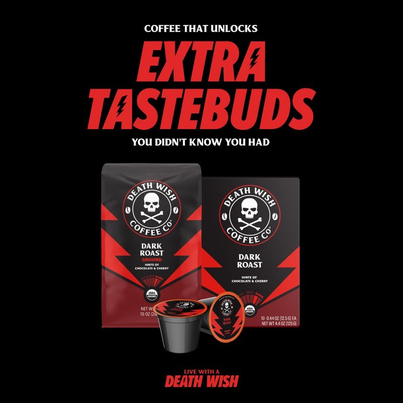 Death Wish Coffee, Single Serve Pods - Dark Roast Coffee Pods - Made with USDA Certified Organic, Fair Trade, Arabica and Robusta Beans (20 Count)
