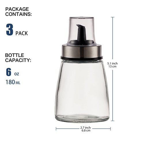 HAIZEEN [3 Pack 180ml/6 oz Airtight Olive Oil Dispenser Bottle,Oil and Vinegar Cruet Set for Kitchen and BBQ, Oil Decanter for Cooking Wine/Soy Sauce/Vinegar, Leak-Proof Spout with Dust Cap