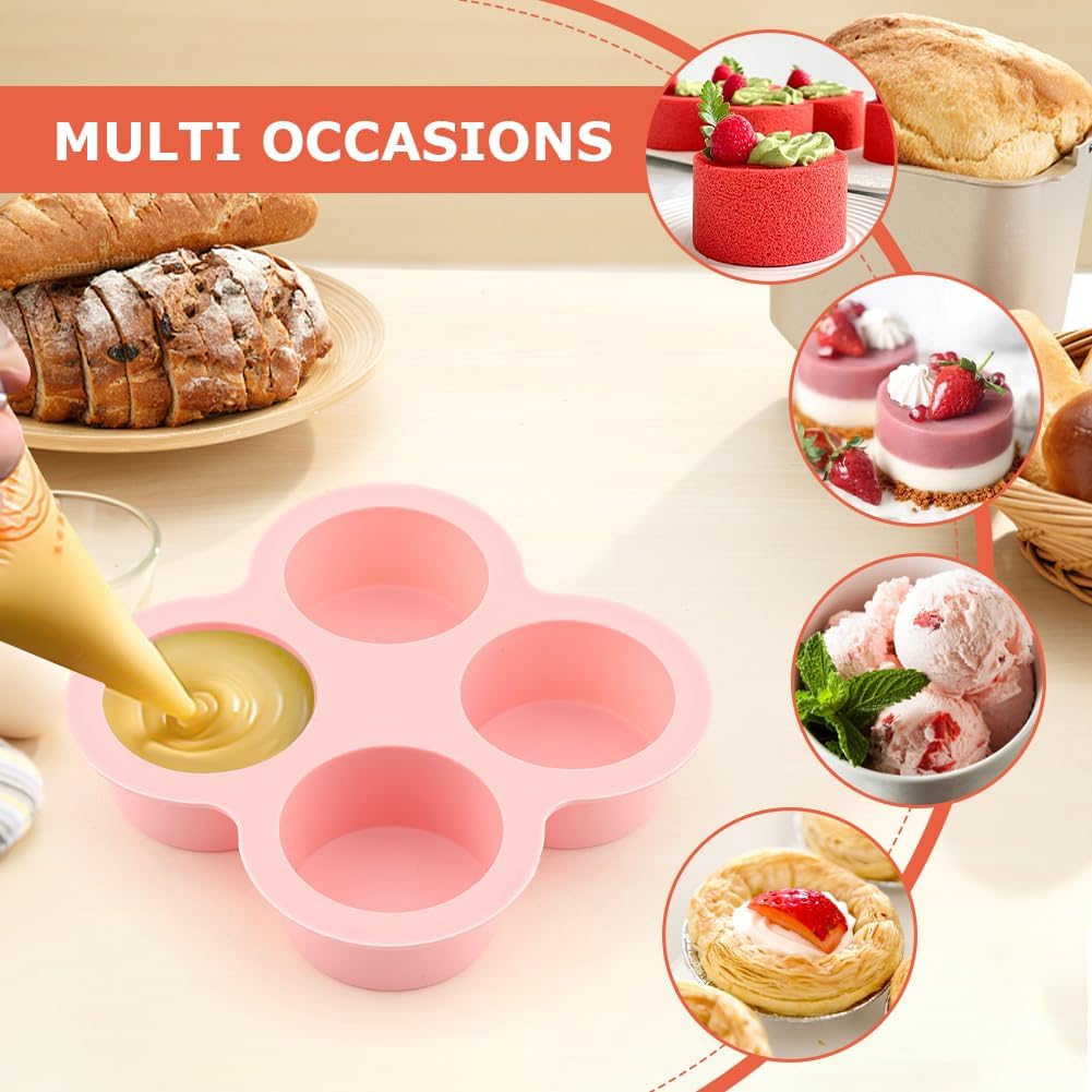 Skiennix Reusable Silicone Air Fryer Egg Mold - 2 Pcs Non-Stick Baking Pan with Oil Brush | Pink & Blue