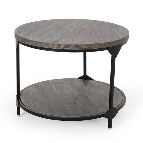 Christopher Knight Home Adeline Modern Industrial Round Coffee Table, Gray and Black