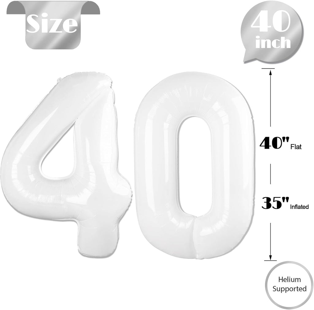 Translucent White Number 40 Balloon - 40 Inch 40th Birthday Decorations for Men & Women