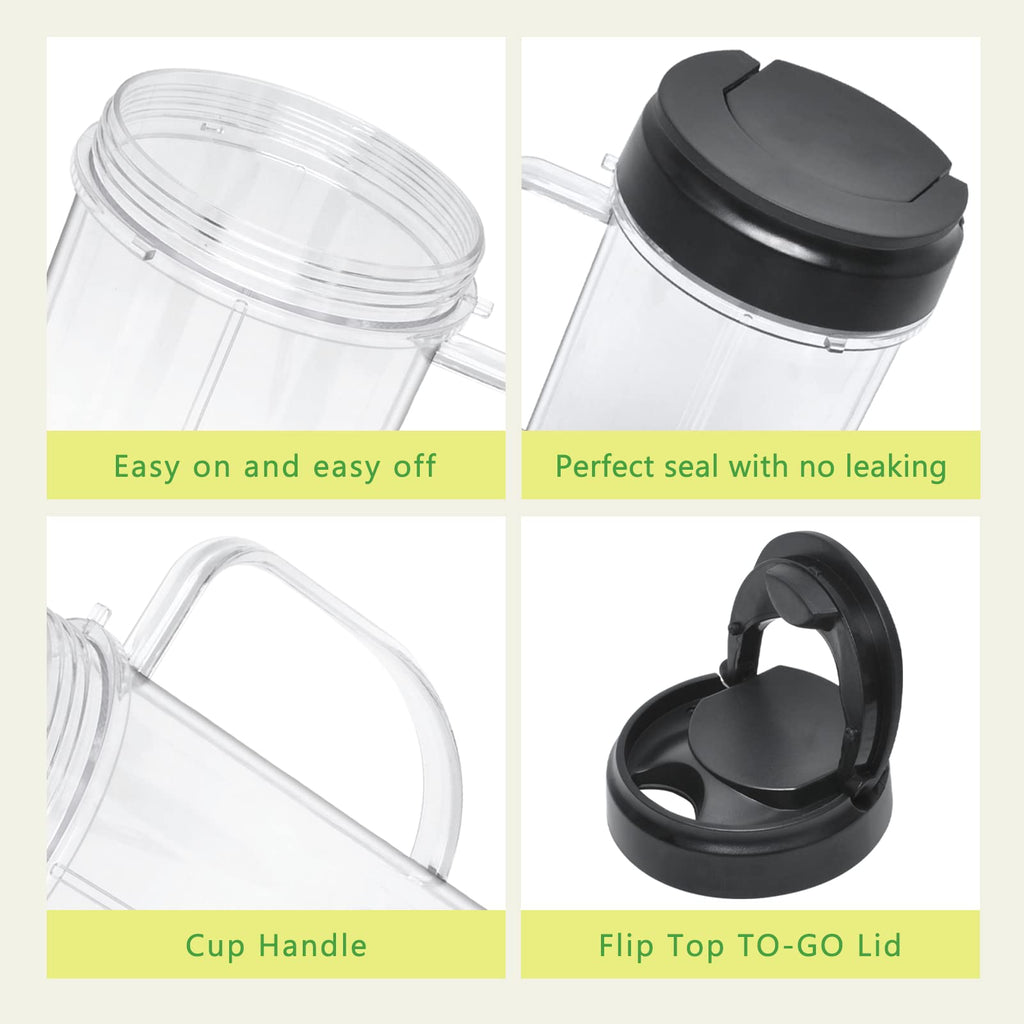2 Packs Replacement for Magic Bullet Blender Cups, Tall 22oz Cup w/Flip-Top To-Go Lid, Blender Replacement Parts, Mug with Handle Compatible with Magic Bullet 250w MB1001