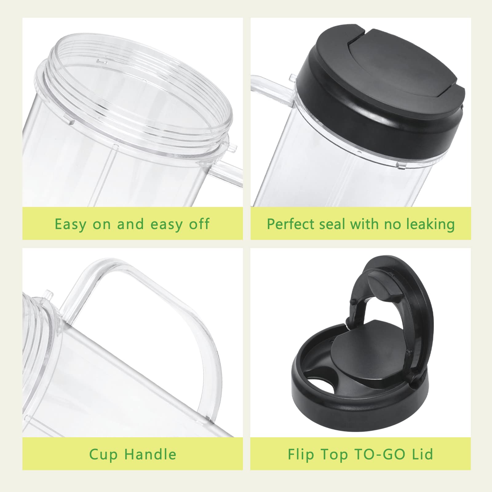 2 Packs Replacement for Magic Bullet Blender Cups, Tall 22oz Cup w/Flip-Top To-Go Lid, Blender Replacement Parts, Mug with Handle Compatible with Magic Bullet 250w MB1001